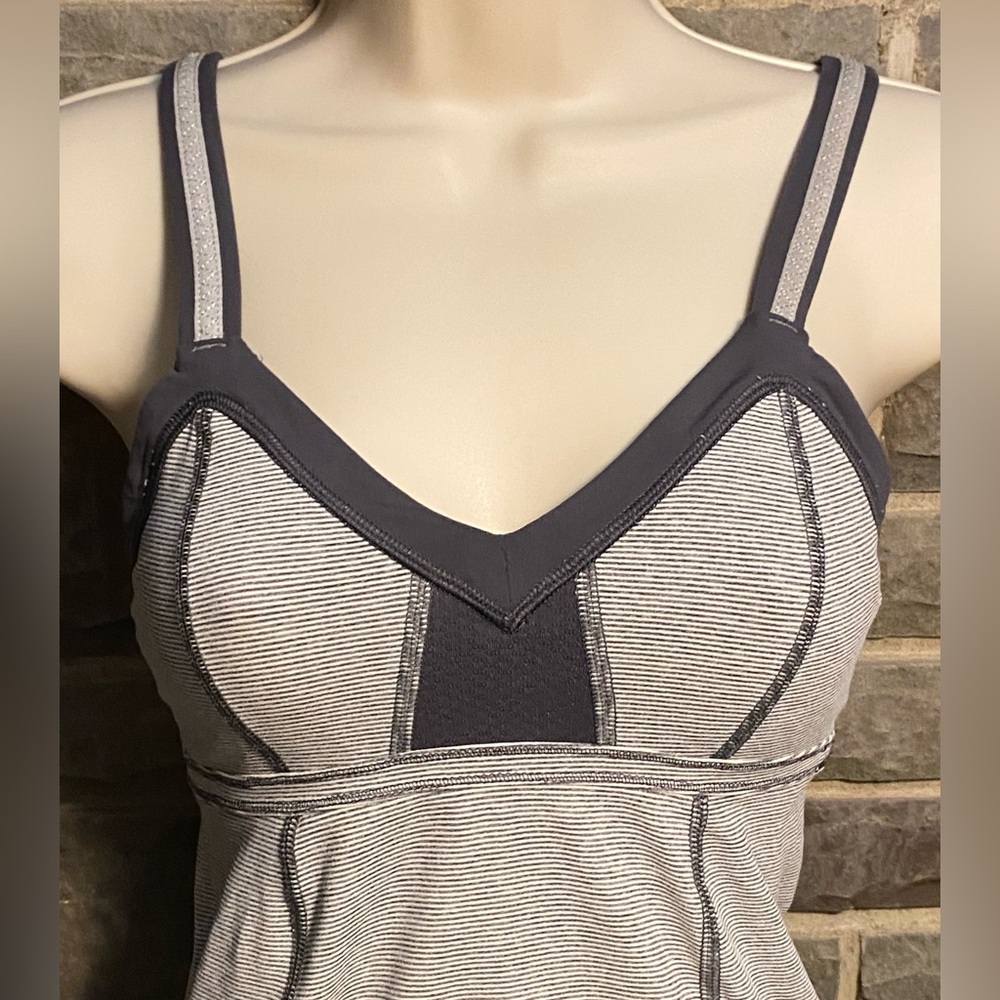 SALE 3/$30 LuLuLemon workout tank,attached sports bra,white/gray stripe, S - Picture 2 of 9